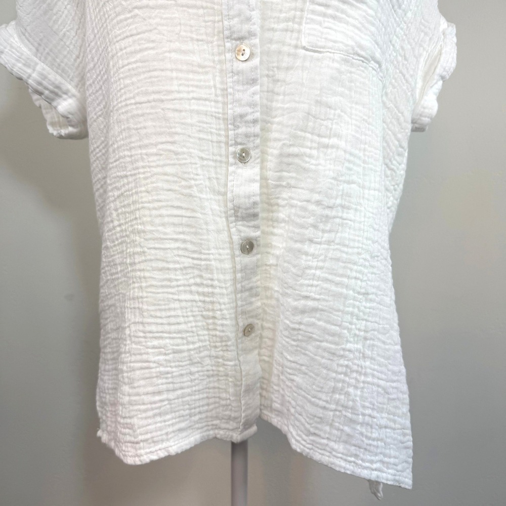 Lola River Cotton Gauze Button Up Shirt White Medium Coastal Beach Minimalist - Picture 4 of 14